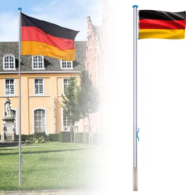 Produktbild von YARDIN Aluminium Fahnenmast 6,50m inkl Deutschlandfahne Flaggenmast Seilzug und Bodenhülse, Mast Flagge Alu 5 Verschiedene Höhenverstellbar