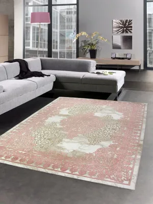Obrázek produktu pro Koberec do obývacího pokoje s vintage ornamenty, růžovo-béžový, rozměry – 80 x 300 cm