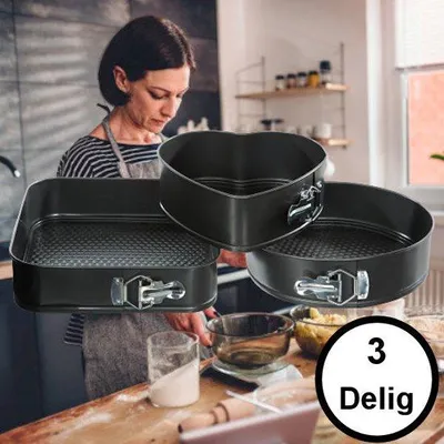 Immagine prodotto di Set di stampi da forno, 3 pezzi, quadrato 26 cm, rotondo Ø 24 cm, a forma di cuore 22 cm, per torte e dolci
