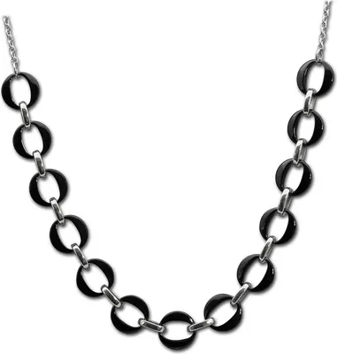 Productafbeelding van Amello collier, zilverkleurig, zwart, sieraden, 70 cm, roestvrij staal, keramiek, modelnummer D2ESKX02S