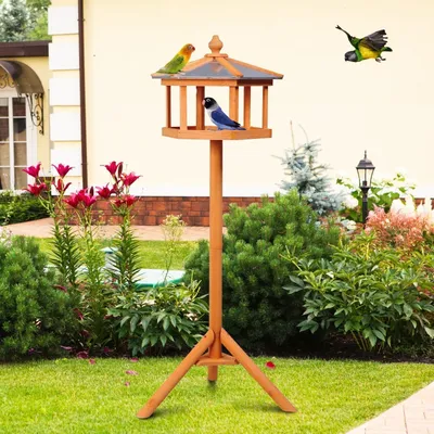 Immagine prodotto di Casetta per uccelli con supporto – Giallo | Colore: Giallo | Dimensioni: 15,75 x 15,75 x 44,49 cm
