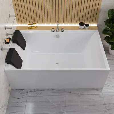 Produktbild von ECOLAM Badewanne Crown 190x120 cm Duobadwanne für zwei Personen + Schürze 2 x Kopfstütze schwarz Füße Ablauf  Acrylwanne Zweisitzerwanne