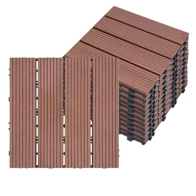 Obrázok produktu pre TRMLBE 33x dlaždice WPC Terasa a balkónové dlaždice Montovateľná drevená optická záhradná dlaždica Click Tile Spolu cca 3m² (30x30cm/kus, hnedá)