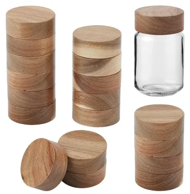 Produktbild von Set aus 48 Wiederverwendbaren Holzverschlüssen für Glasgewürzgläser