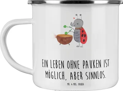 Produktbild von Mr. & Mrs. Panda Teebecher Pauken Leben - Weiß - Geschenk, Schlagzeug, Musik, Orchester, Tasse Emaille, Teetasse, Pott, klassische, Lernen, Musikinstrument, Instrument