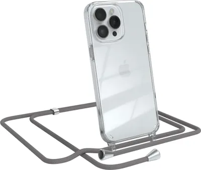 Produktbild von EAZY CASE Handykette kompatibel mit Apple iPhone 14 Pro Max, Handyhülle mit Umhängeband, Handykordel, Schutzhülle Clear, Band in Grau