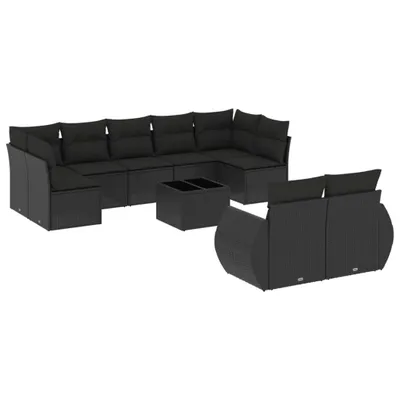 Image de vidaXL Ensemble de 10 canapés de jardin avec coussins noir poly rotin