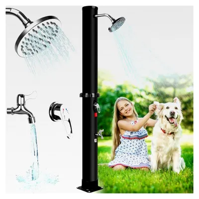 Produktbild von Solardusche 35 Liter, Gartendusche mit Duschkopf und Fußhahn, ohne Stromanschluss, warmes Wasser bis 60°C, Outdoordusche mit Gartenschlauch-Anschluss für Garten und Pool