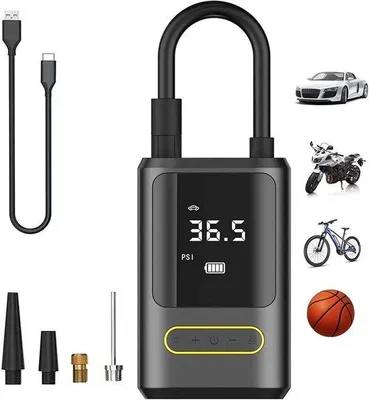 Immagine prodotto di Compressore elettrico da auto - Pompa digitale portatile - Ricaricabile tramite USB - Pompa ad aria - Pompa per biciclette - Pompa elettrica per palloni