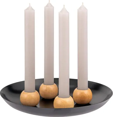 Produktbild von Kerzenablage mit 4 magnetischen Kerzenhaltern für Stabkerzen, Kerzenständer Metall/Holz Gold