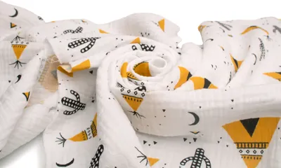 Produktbild von Baumwoll Musselin Stoff mit Aufdruck, Double Gauze, Tipi-Zelt 50 x 130 cm