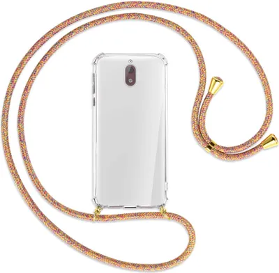 Produktbild von Handykette Backcover-Schutzhülle mit Band (Metall goldfarben) für Nokia 3.1 - Rainbow