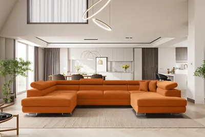 Image de Canapé d'angle en U avec fonction couchage Falio et appuie-t?te réglables Orange