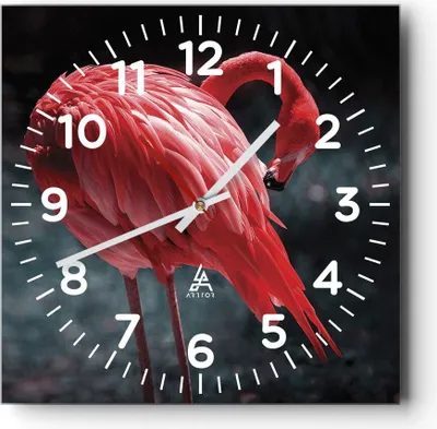 Produktbild von Wanduhr - Quadrat - Glasuhr - Flamingo Rosa Vogel - 40x40cm - Schleichendes Uhrwerk - Lautlos - zum Aufhängen bereit - Dekoration Modern - Wanddekoration aus Glas - C4AC40x40-4551