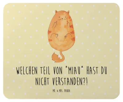 Produktbild von Mr. & Mrs. Panda Mouse Pad Katze Mittelfinger - Gelb Pastell - Geschenk, Cats, pc mousepad, Katzen, mauspad, Cat, Kater, computer, Mietze