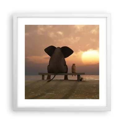 Produktbild von Gerahmtes Poster - Weißer Rahmen - Elefant Ufer Meer - 40x40 cm - Wand Bild - Wanddeko - Wandbilder - Kunstposter - Wandposter - Bilderrahmen - Bilder - Kunstdruck - Wandbild - P2WAC40x40-3555