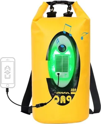Produktbild von Wasserfeste Bluetooth-Lautsprecher-Tasche 20L - Ideal Rolltop-Tasche für Kajakfahren Wandern - Gelber Sporttasche