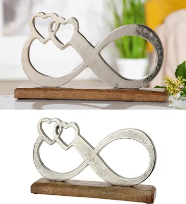 Produktbild von Gilde Standrelief, Unendlichkeit, Herzmotiv, Aluminium, Mangoholz, silberfarben, VE 6 Höhe: 16.00 cm Breite: 25.50 cm Tiefe: 5.00cm 48510