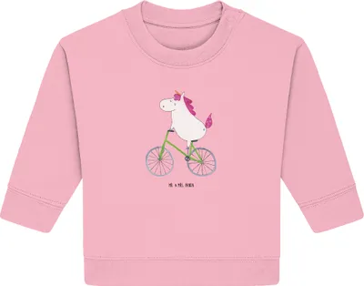 Produktbild von Mr. & Mrs. Panda Organic Baby Pullover Einhorn Radfahrer 24. - 36. Monat - Baumwolle Pink - Geschenk, Einhörner, Radfahren, Rad, Unicorn, Bullover