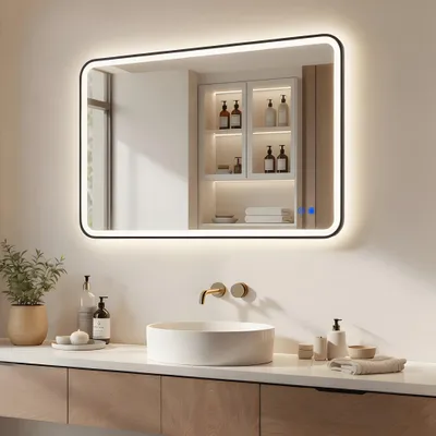 Produktbild von ARTFORMA LED Badspiegel rechteckig 100x70 cm schwarz matt mit Touch und Antibeschlag