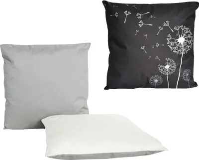Produktbild von JACK 3er Set Outdoor Lounge Kissen 45x45cm 1x Motiv + 2x Wende Dekokissen inkl. Füllung Wasserfest Sitzkissen Garten Stuhl, Farbe:Pusteblume