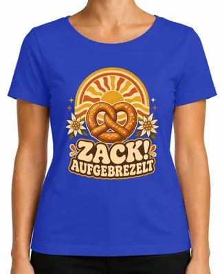 Zdjęcie produktu dla Zack! Preclek, Edelweiss, koszulka w bawarskim stylu, spodnie skórzane, damska koszulka, niebieska, rozmiar M