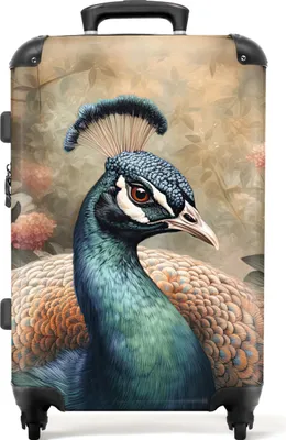Produktbild von NoBoringSuitcases.com® Großer Koffer - Pfau - Vogel - Pflanzen - Pfauenfedern - Kombinationsschloss TSA - Hartschalen Trolley 4 Rollen - 72 liter - Reisekoffer - 66 cmKoffer Mittelgroß 67x43x25 cm, 72L,