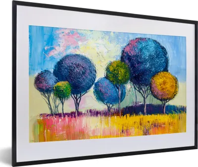 Produktbild von MuchoWow® Gerahmtes Poster Gemälde - Ölfarbe - Baum - Natur 60x40 cm - Poster mit Schwarzem Bilderrahmen Wandposter Rahmen Foto Bilder - Schlafzimmer - Plakat in Rahmen - Drucken