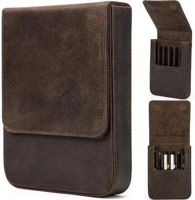 Produktbild von Miniatur Organizer für 6 Stifte/Tintenstifte, minimalistisches Design, handgefertigt, magnetische Schließung mit Schublade, Geschenk für Männer/Frauen im Büro, mattes Kaffeebraun, 6 Fächer