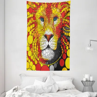 Produktbild von ABAKUHAUS Fractal Wandteppich und Tagesdecke, Abstrakt Lion in Wild aus Weiches Mikrofaser Stoff Waschbar ohne Verblassen Digitaldruck, 140 x 230 cm, Gelb Rot
