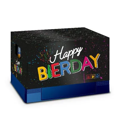 Produktbild von itenga Bierkasten Geschenkverpackung Happy Bierday Hülle zum Aufstecken auf Bierkasten