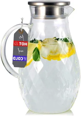 Immagine prodotto di Caraffa in vetro da 2 litri con coperchio e filtro per bevande calde e fredde - Caraffa con un esclusivo motivo a rombi