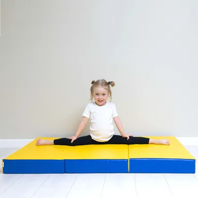 Obrázok produktu pre Skladacia telocvičná podložka 3-dielna modro-žltá 150x100x10cm športová podložka Mäkká podlahová podložka Gymnastická podložka