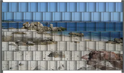 Produktbild von Wallario Zaunsichtschutz mit Motiv Felsen auf einem Sandstrand für Ein- und Doppelstabmatten Zäune in der Größe 250 x 140 cm