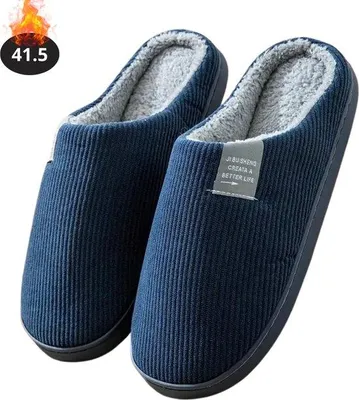 Productafbeelding van Nivard Warme Pantoffels - Sloffen - Slippers - Dames - Heren - Pluche - Maat 41.5 - Marineblauw