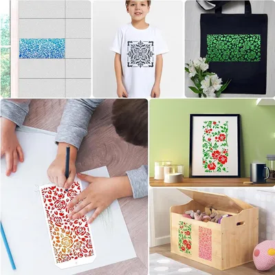 Immagine prodotto di Fiori Stencil decorativi - Set di 10, riutilizzabili stencil di plastica per il legno fai da te Arte Pittura Tela Pareti Scrapbook