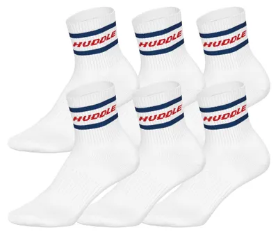 Produktbild von HUDDLE Uni Socken, 6er Pack - Streifen, Logo, Short Crew, Sportsocken, einfarbig Weiß/Blau/Rot 43-46