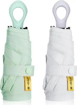 Produktbild von 2 Stück Faltender Regenschirm Klein, Ultraleichter Regenschirm Mini, Sonnenschutz Kleiner Regenschirm Kinder Schulranzen Sturmfest UV Schutz Taschenschirm für Herren und Damen