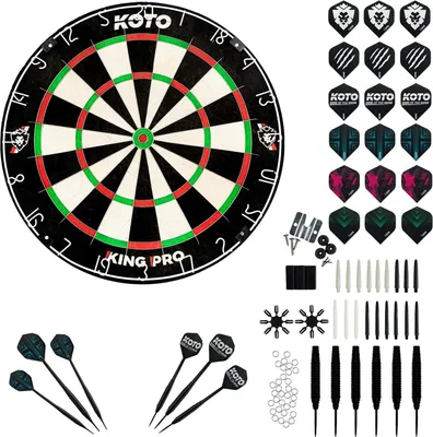 Produktbild von Professionelles Dartboard mit offiziellen Abmessungen - Inklusive Darts, Spitzenhaltern, Schaftringen & Flight-Schützern