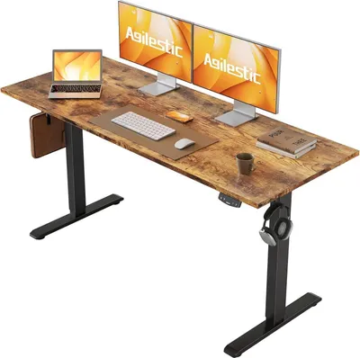 Image de Bureau réglable en hauteur 140 x 60 cm électrique à mémoire Marron