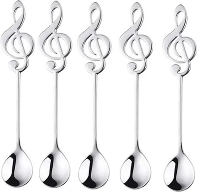 Produktbild von Teelöffel-Set aus Edelstahl – langlebige Espressolöffel zum Umrühren von Kaffee und Desserts, ideal für den Heimgebrauch, inklusive Gitarren-Design