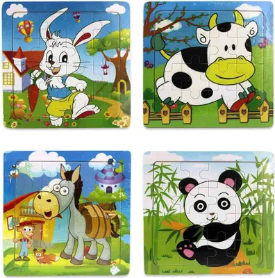 Image de 4 pièces Puzzle en bois Animaux 16 pièces - env. 15 cm