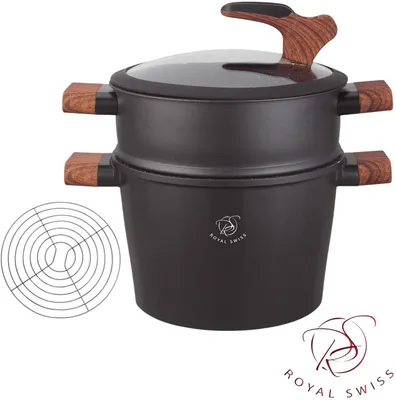 Produktbild von Dampfkochtopf – Couscous-Topf – 24 cm – 6,5 L – Induktion – Edelstahl – Dampfgarer mit Glasdeckel royal swiss