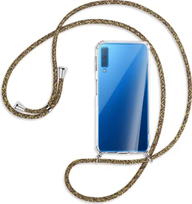 Produktbild von Handykette Backcover-Schutzhülle mit Band (Metall silberfarben) für Samsung Galaxy A7 2018 - braun+beige