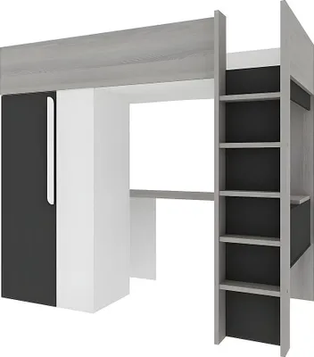 Produktbild von Hochbett mit Schreibtisch & Kleiderschrank - 90 x 200 cm - Anthrazit & Weiß - NICOLAS II