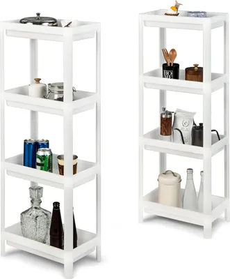 Produktbild von KOMFOTTEU 2er Set 4-stöckiges Eckregal aus Kunststoff mit Ablauflöchern, Organizer für Küche, Bad, Wohnzimmer, 36 x 23 x 99,5 cm, Weiß