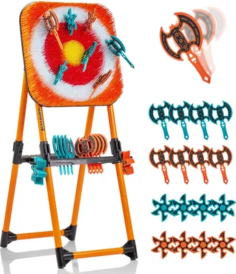 Produktbild von HAMMER Wurfspiel Ninja Dart mit Zielscheibe, Wurfäxten & Wurfsternen, sicheres Axtwerfen Wurfspiel, mobil, für Indoor & Outdoor