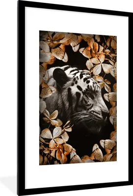 Produktbild von MuchoWow® MuchoWow® Gerahmtes Poster Tiger - Zebra - Blätter 60x90 cm - Poster mit zchwarzem Bilderrahmen - Dekoration - Wandposter Wohnzimmer - Hochwertig