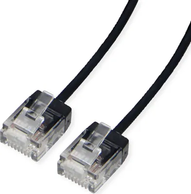 Produktbild von ROLINE UTP DataCenter Patchkabel Cat.6A (Class EA), LSOH, slim, extra kurzer Stecker, schwarz, 1 m