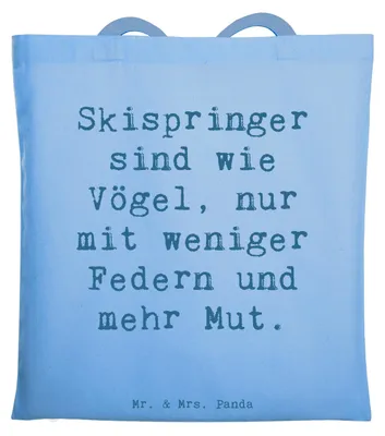 Produktbild von Mr. & Mrs. Panda Tote Bag Spruch Skispringen Mut - Sky Blue - Geschenk, Teamsport, Sportler, mehr, Stoffbeutel, einkaufsshopper, Humor, Sport, Shopping Tasche, Sportart